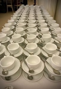 Lots of tea cups and saucers - 10th anniversary celebration
