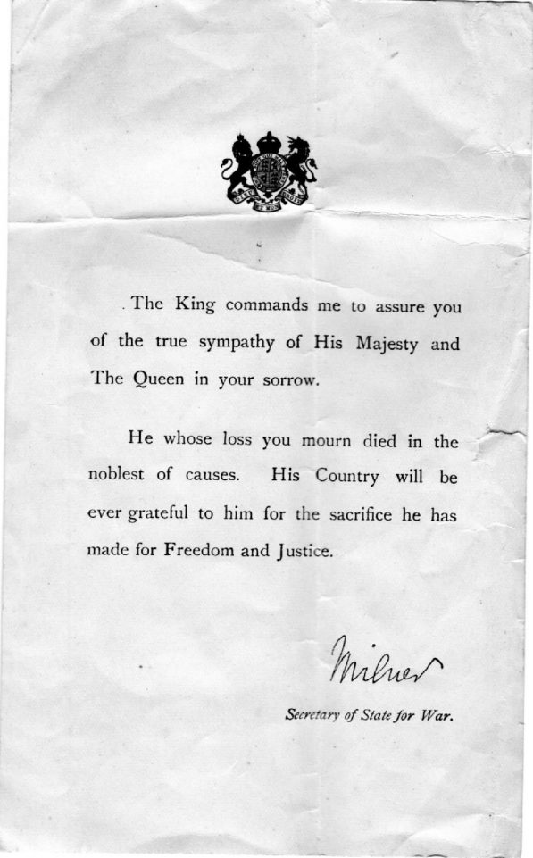 McIlwraith letter from King George 